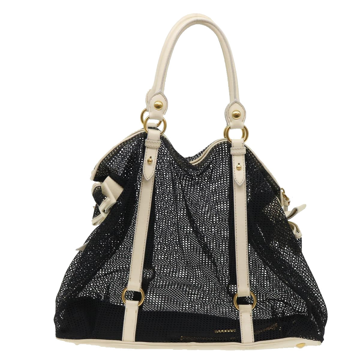 Miu Miu Shoulder Bag Nylon Leather Black Auth yb323