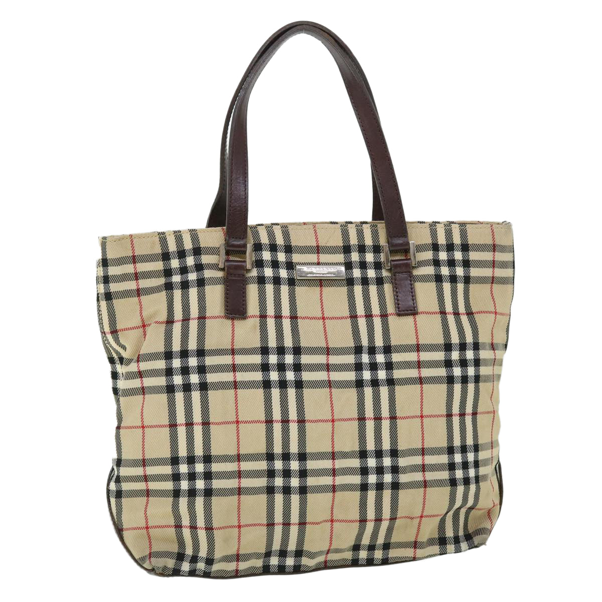 BURBERRY Nova Check Blue Label Hand Bag Nylon Leather Beige Brown Auth yb329