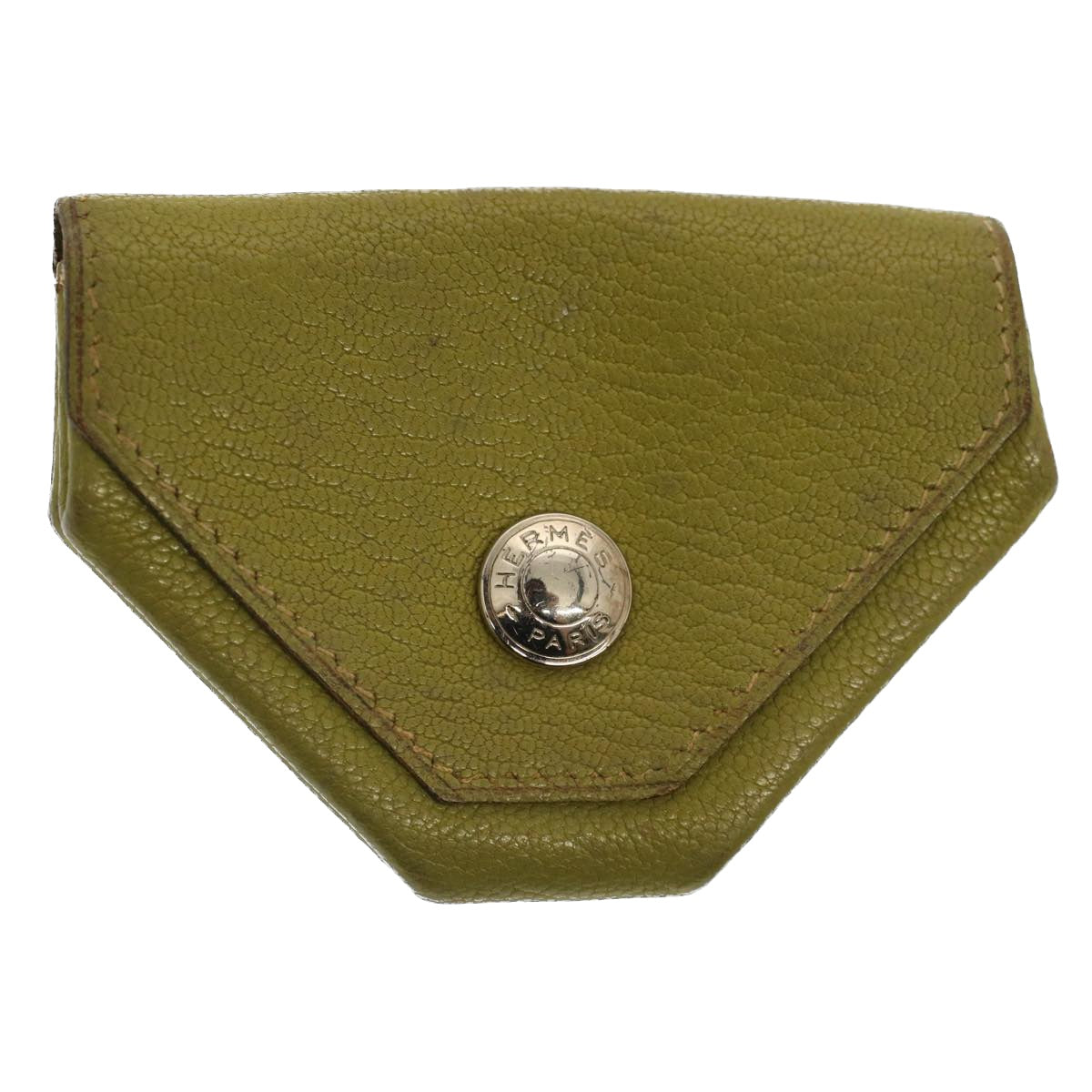 HERMES Revan Cattle Coin Purse Leather Green Auth yb333