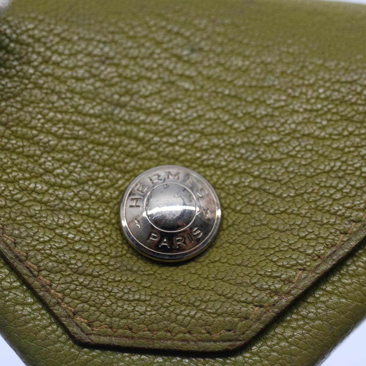 HERMES Revan Cattle Coin Purse Leather Green Auth yb333