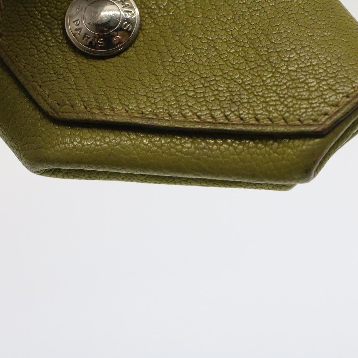 HERMES Revan Cattle Coin Purse Leather Green Auth yb333