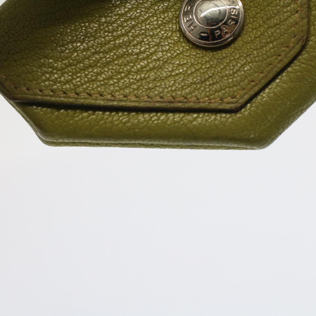 HERMES Revan Cattle Coin Purse Leather Green Auth yb333