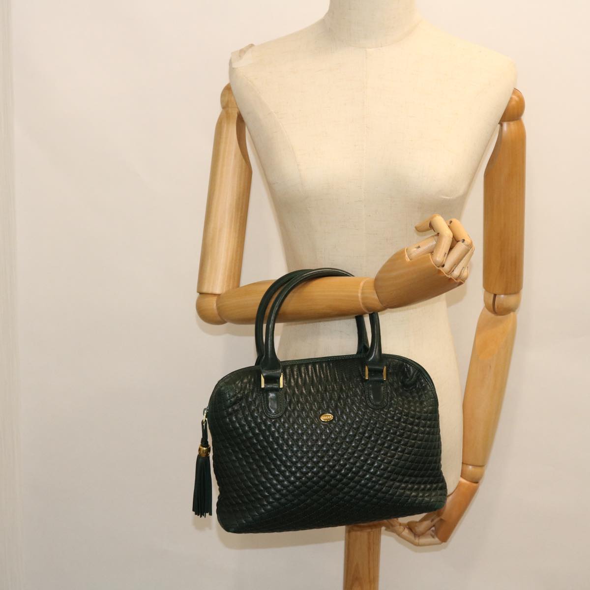 BALLY Hand Bag Leather Green Auth yb354