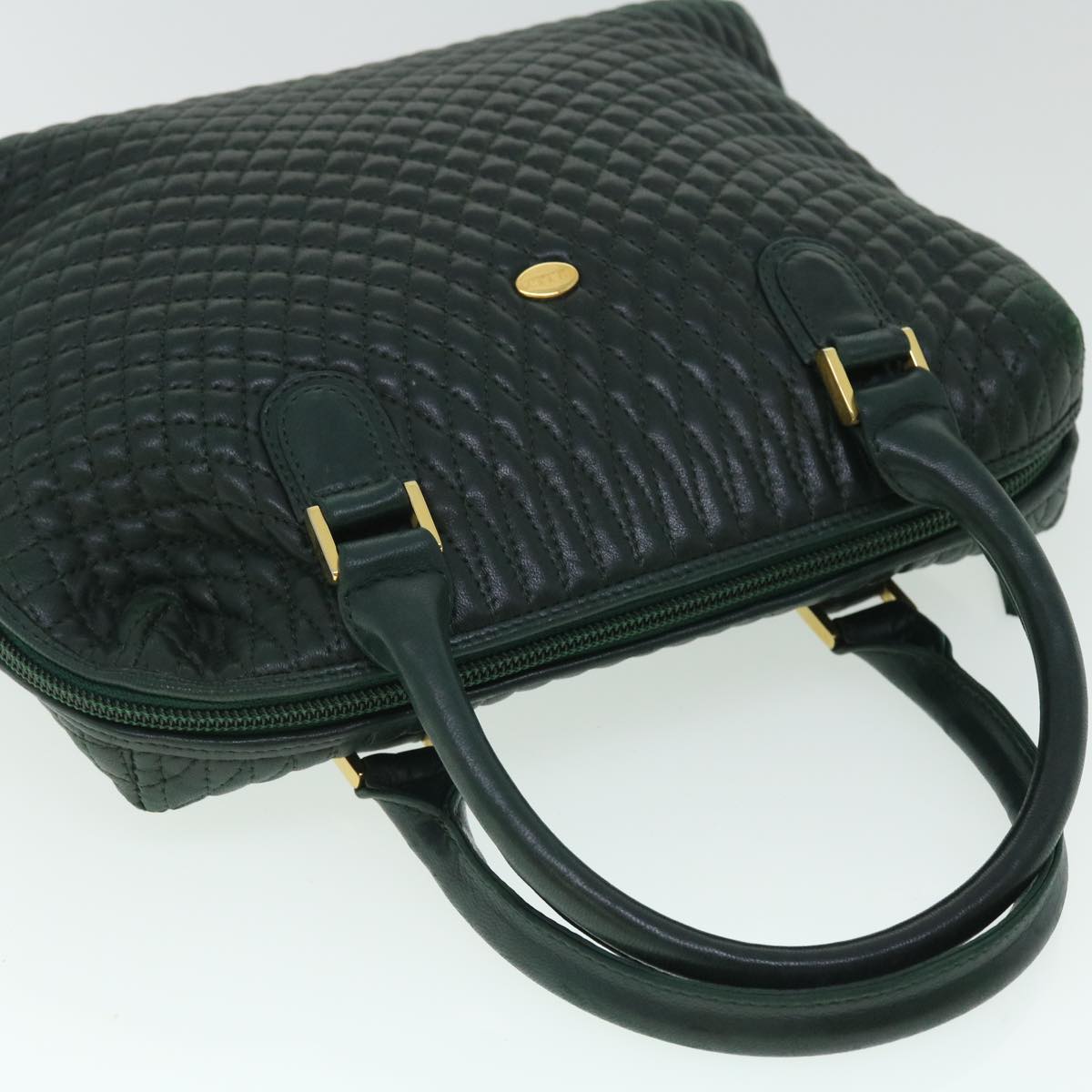 BALLY Hand Bag Leather Green Auth yb354