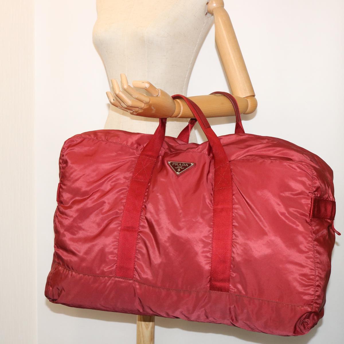 PRADA Boston Bag Nylon Red Auth yb360