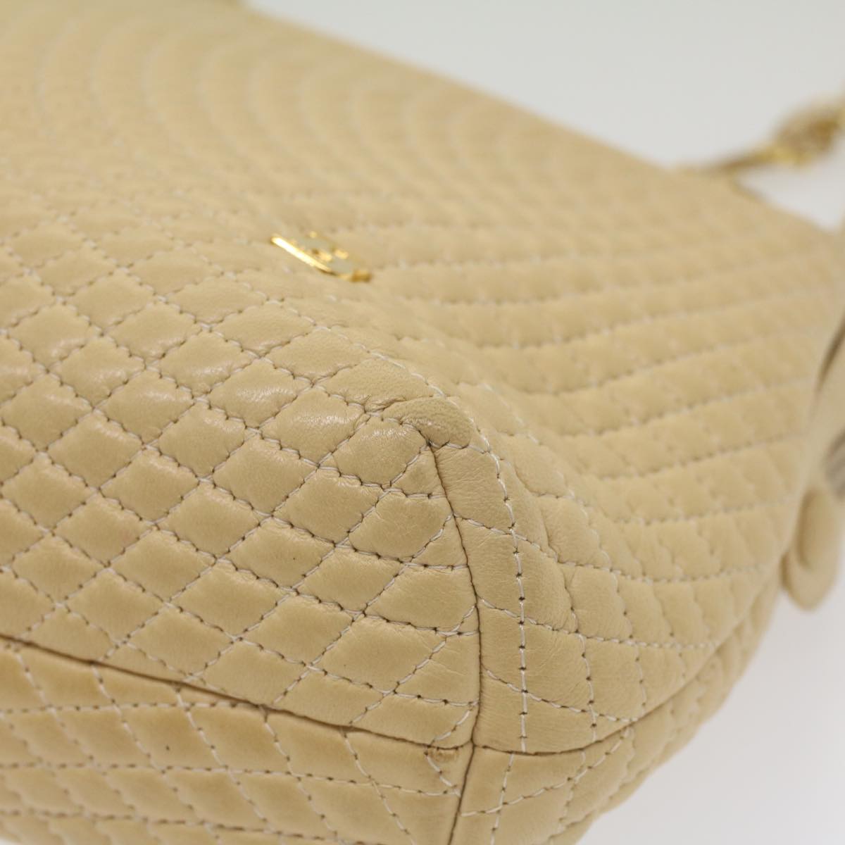 BALLY Quilted Shoulder Bag Leather Beige Auth yb383