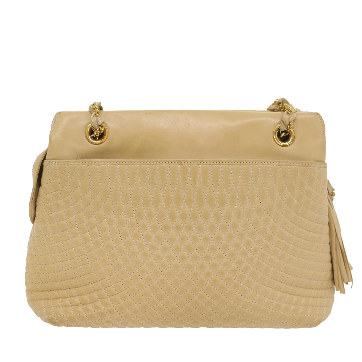 BALLY Quilted Shoulder Bag Leather Beige Auth yb383