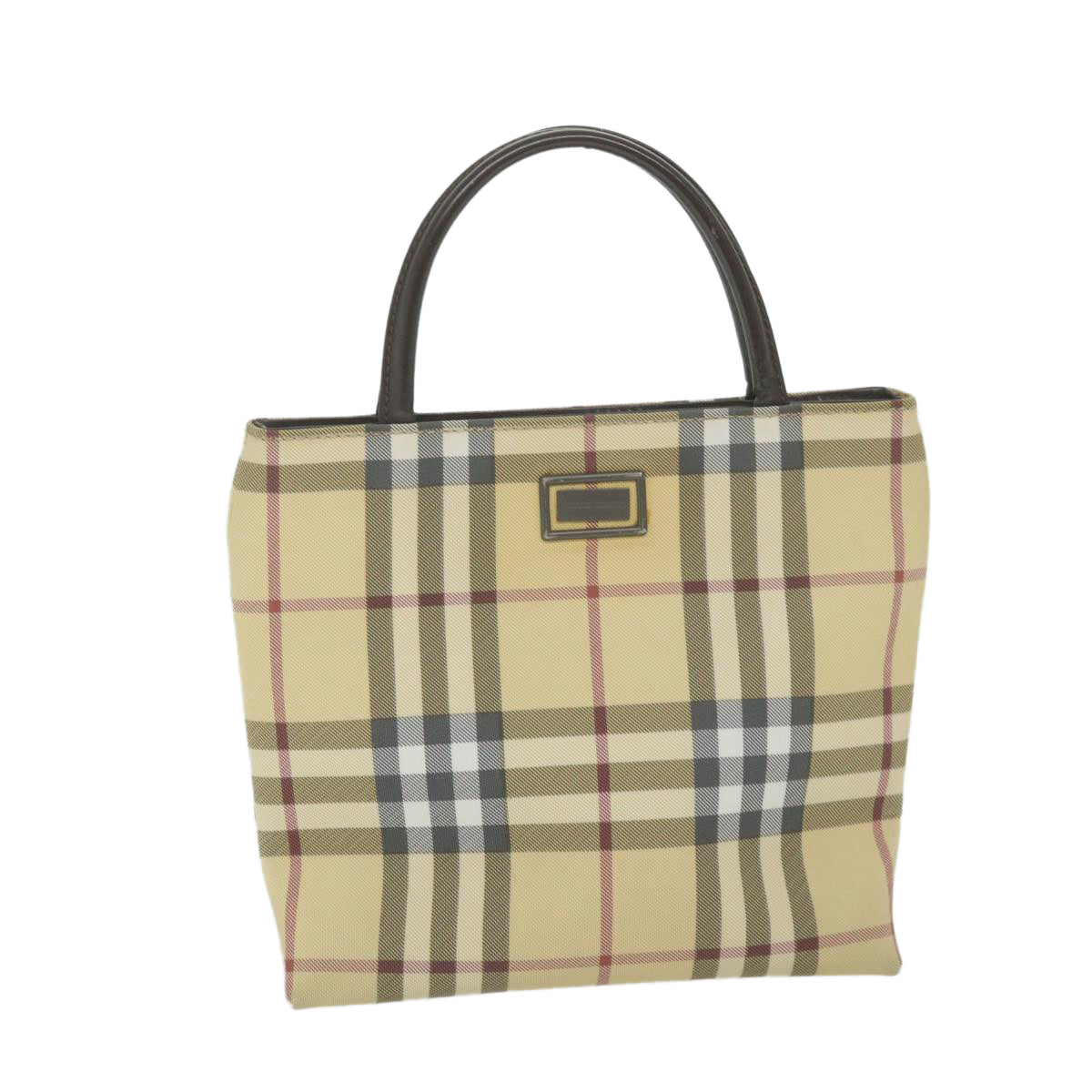 BURBERRY Nova Check Hand Bag PVC Leather Beige Auth yb436