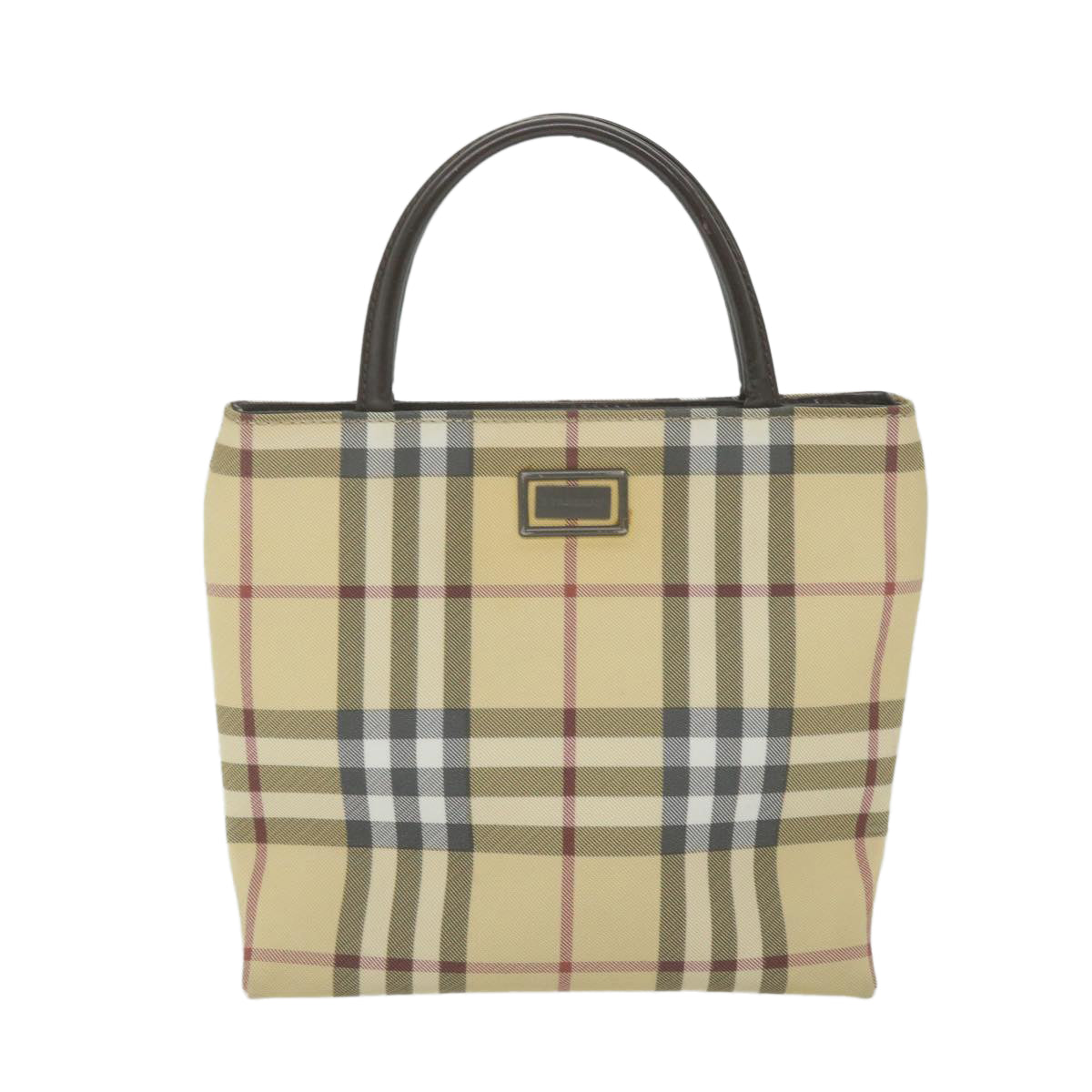 BURBERRY Nova Check Hand Bag PVC Leather Beige Auth yb436