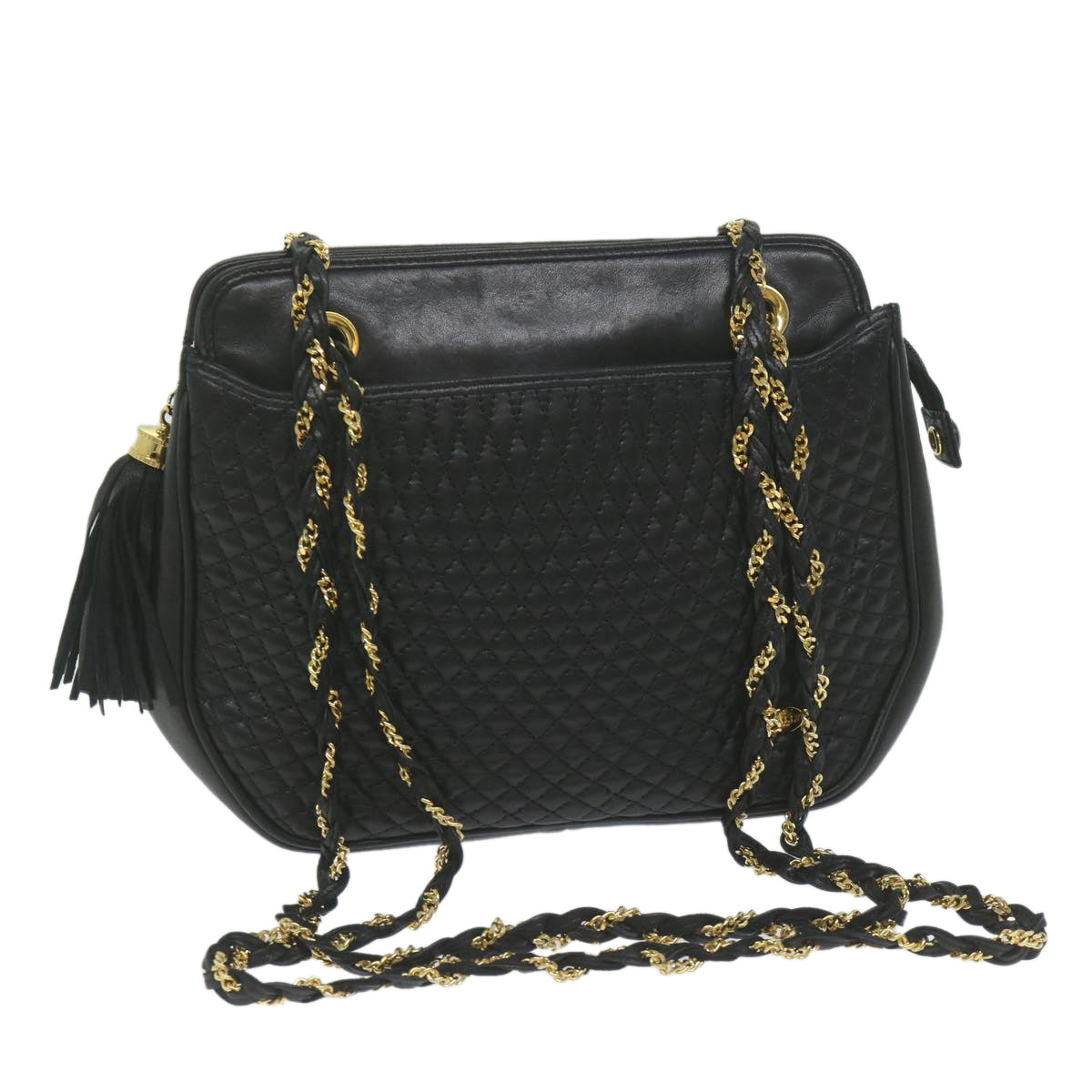 BALLY Quilted Chain Shoulder Bag Leather Black Auth yb484