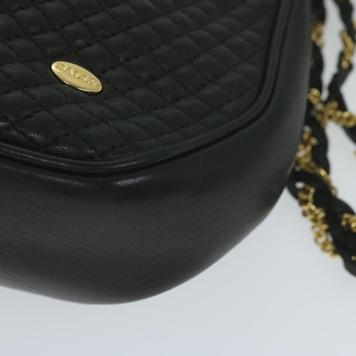 BALLY Quilted Chain Shoulder Bag Leather Black Auth yb484