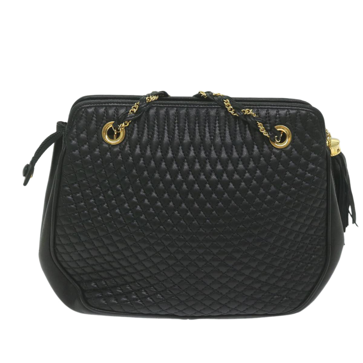 BALLY Quilted Chain Shoulder Bag Leather Black Auth yb484