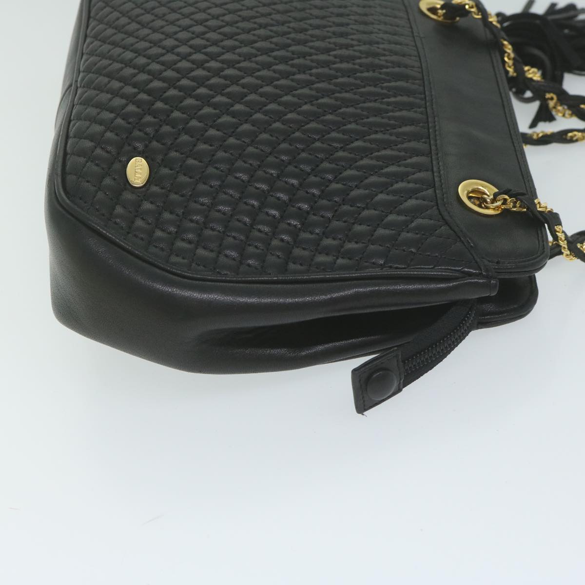 BALLY Quilted Chain Shoulder Bag Leather Black Auth yb484