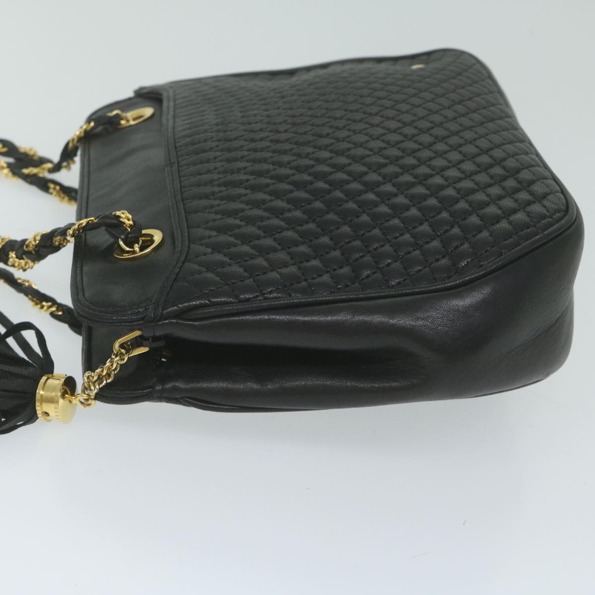 BALLY Quilted Chain Shoulder Bag Leather Black Auth yb484