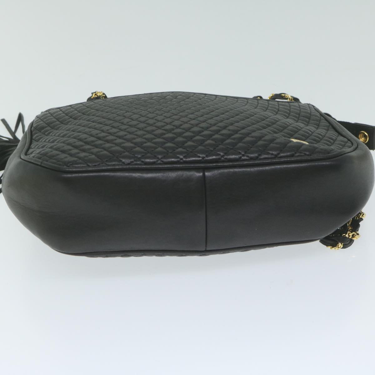 BALLY Quilted Chain Shoulder Bag Leather Black Auth yb484