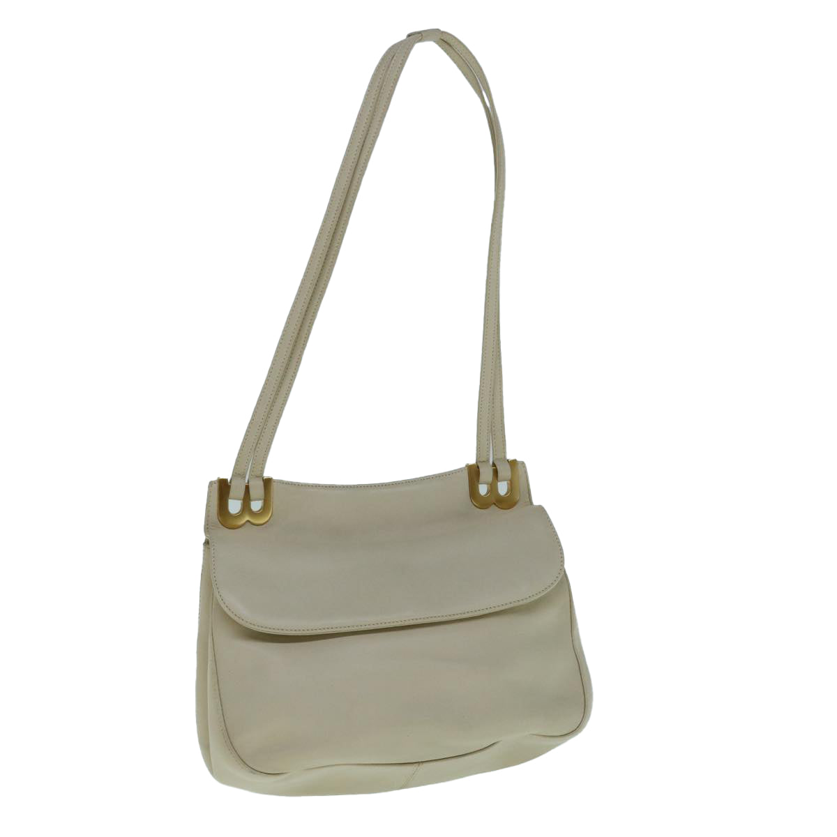 BALLY Shoulder Bag Leather Beige Auth yb485