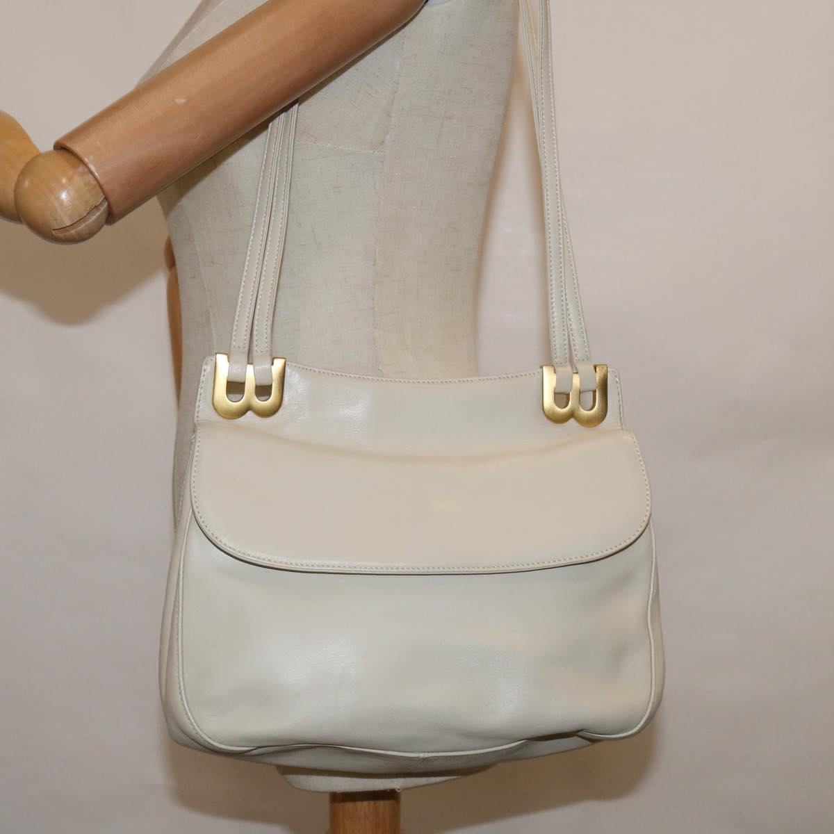 BALLY Shoulder Bag Leather Beige Auth yb485