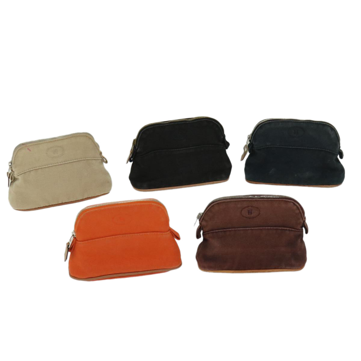 HERMES Pouch Canvas 5Set Black Brown Orange Auth yb490