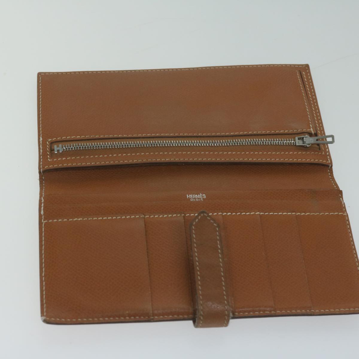 HERMES Wallet Leather 2Set Brown Orange Auth yb496