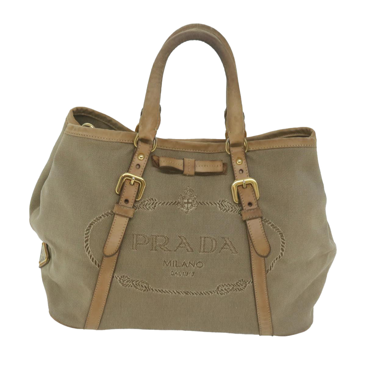 PRADA Hand Bag Canvas 2way Beige Auth yb499