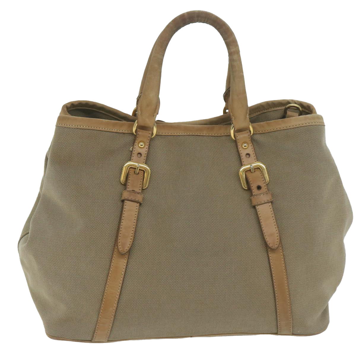 PRADA Hand Bag Canvas 2way Beige Auth yb499