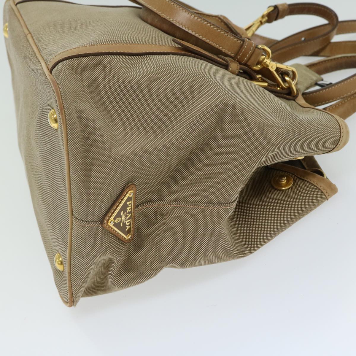 PRADA Hand Bag Canvas 2way Beige Auth yb499