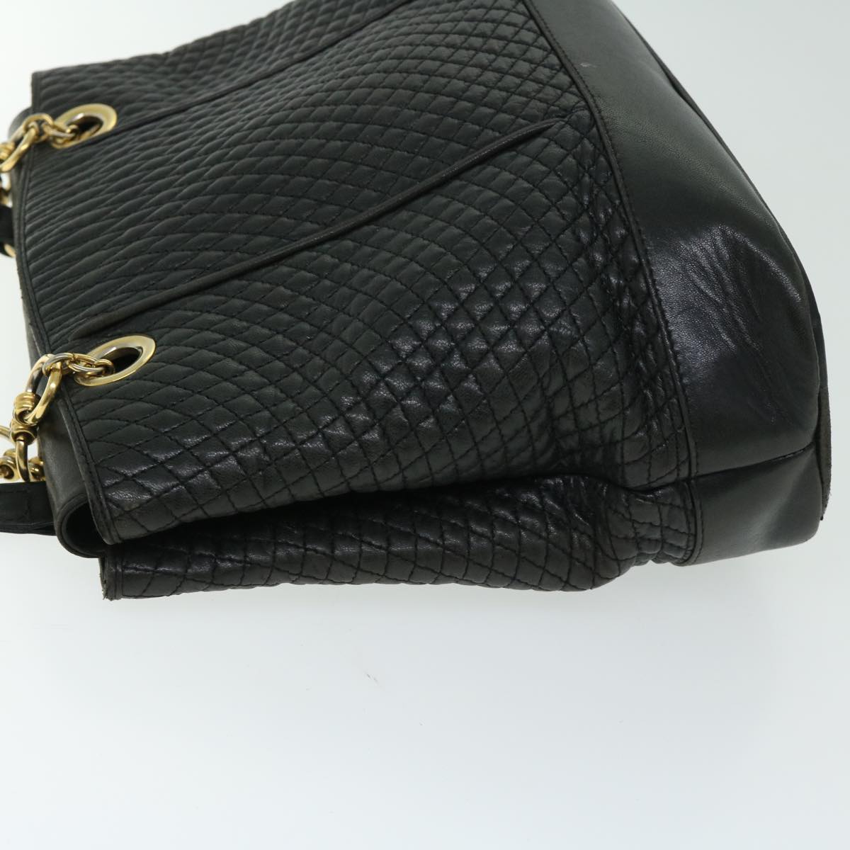 BALLY Quilted Shoulder Bag Leather Black Auth yb505