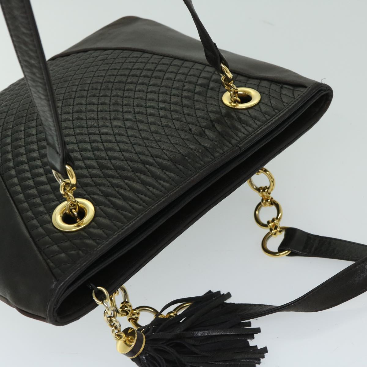 BALLY Chain Shoulder Bag Leather Black Auth yb517