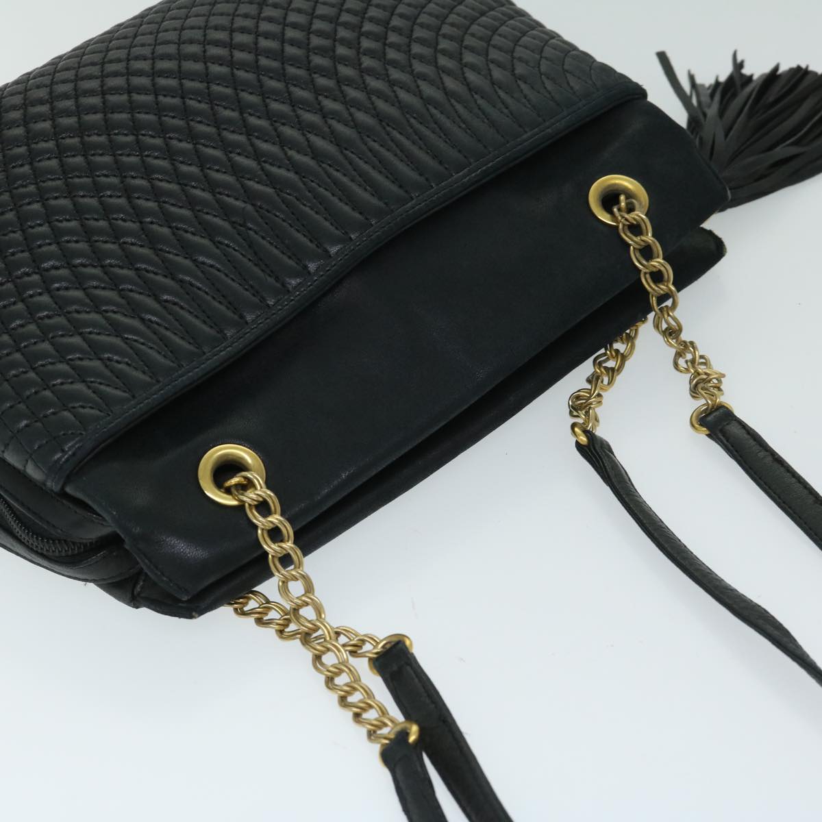 BALLY Chain Shoulder Bag Leather Black Auth yb518