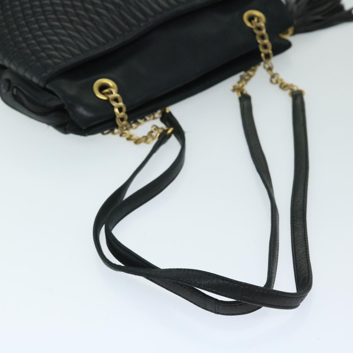 BALLY Chain Shoulder Bag Leather Black Auth yb518