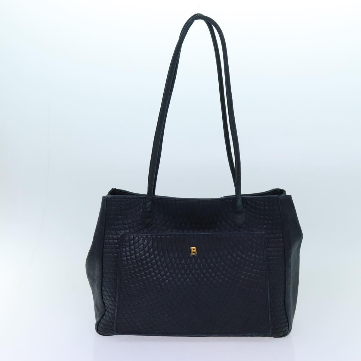 BALLY Hand Bag Leather 2Set Black Navy Auth yb527