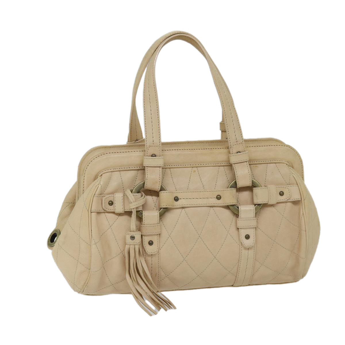 BALLY Hand Bag Leather Ivory Auth yb529