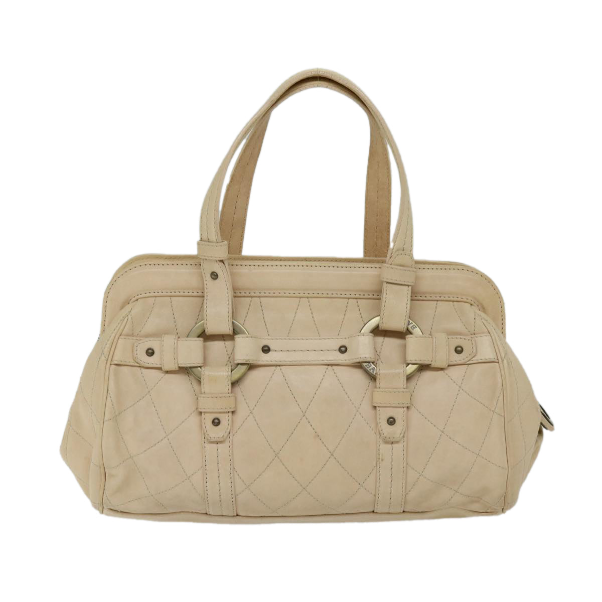 BALLY Hand Bag Leather Ivory Auth yb529