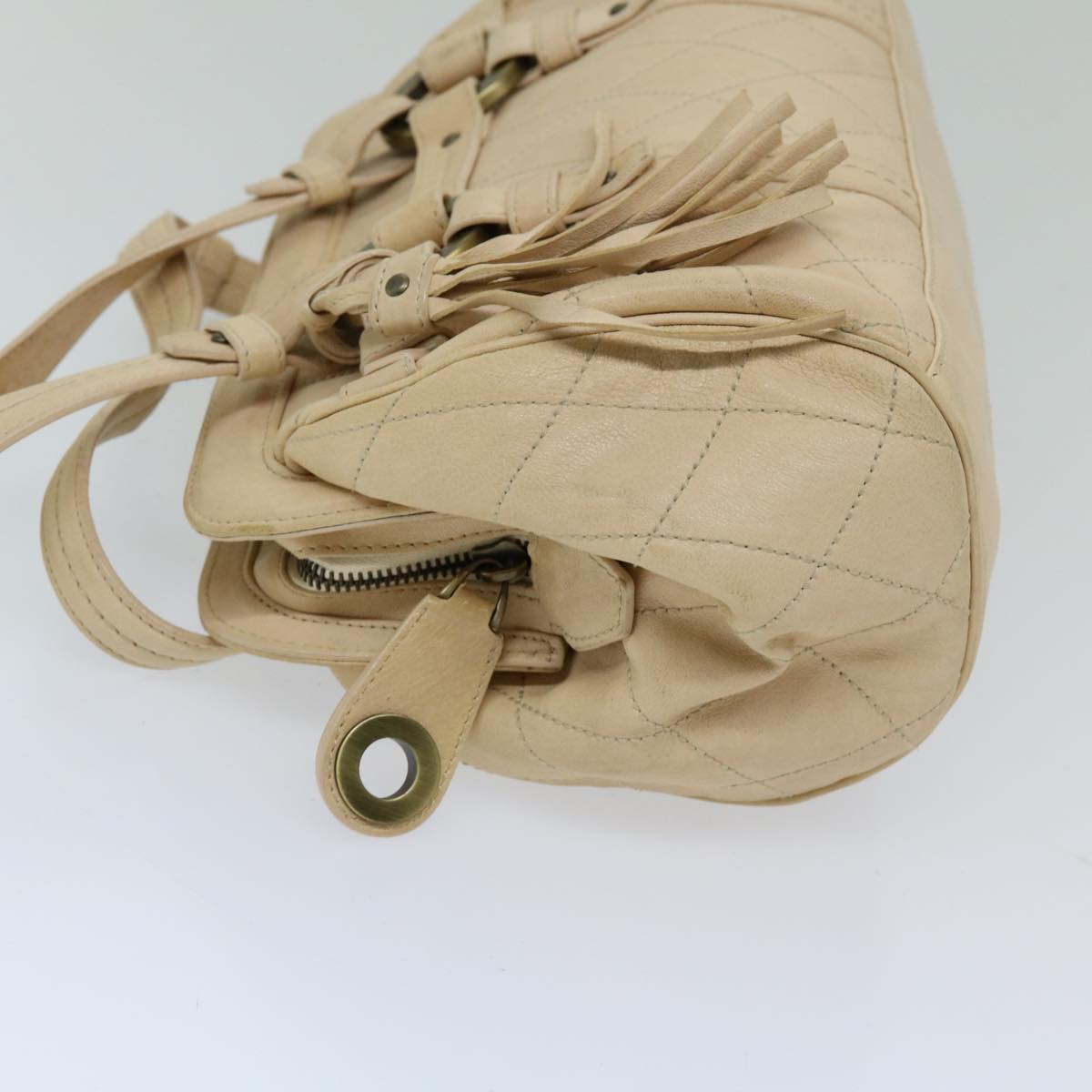 BALLY Hand Bag Leather Ivory Auth yb529