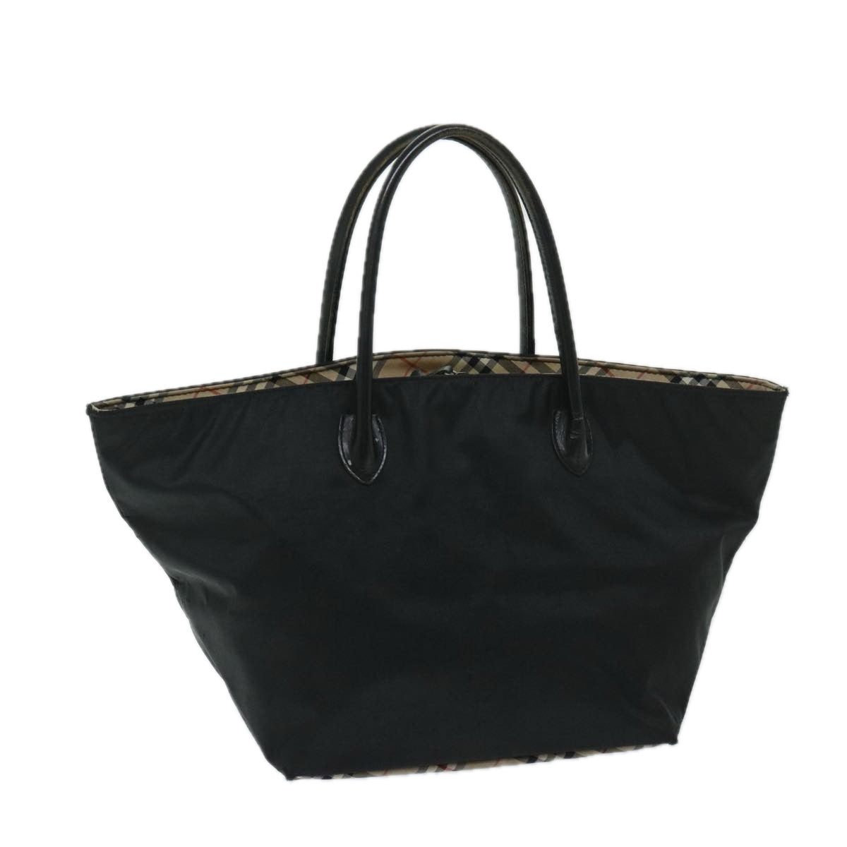 Burberrys Blue Label Hand Bag Nylon Black Auth yb538