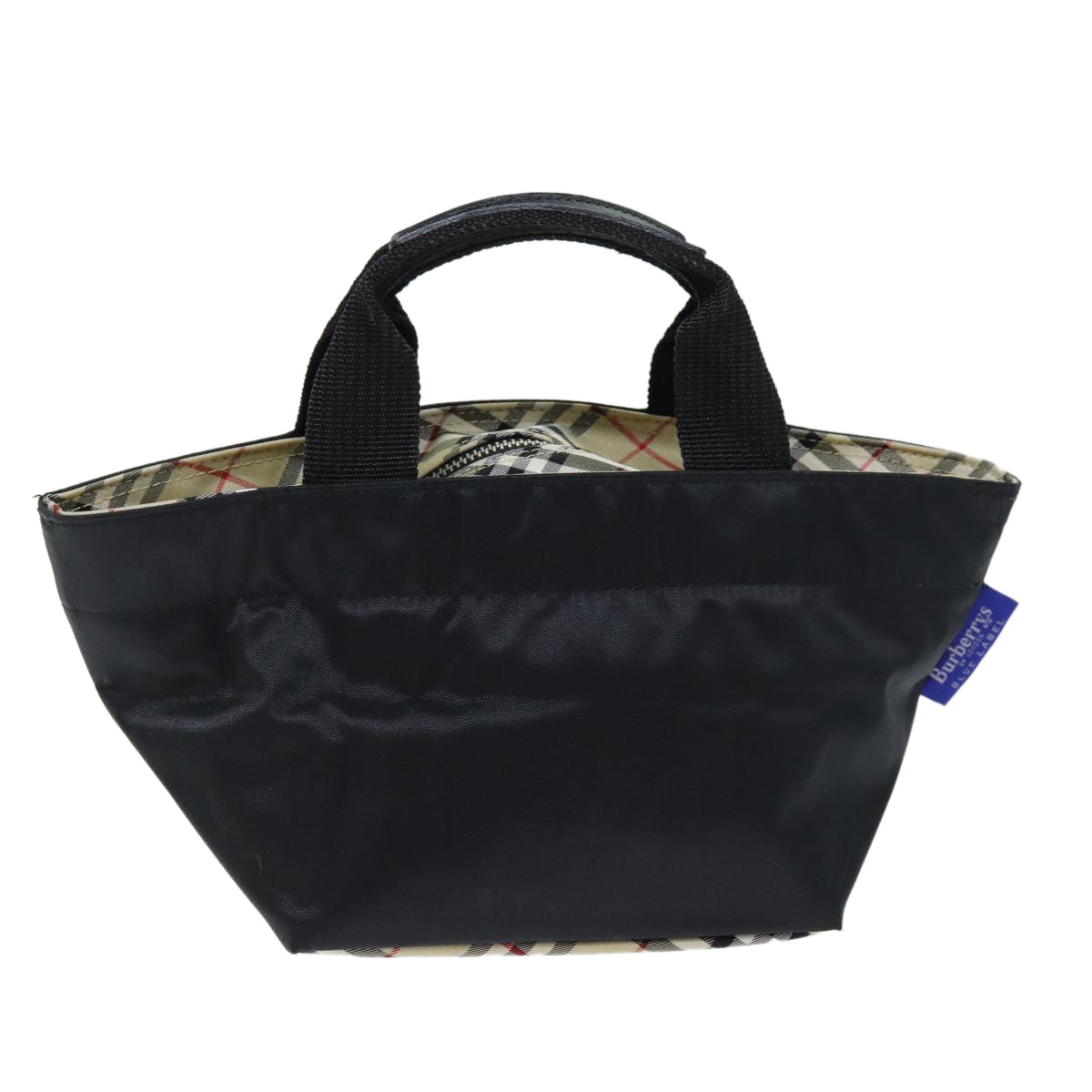 Burberrys Blue Label Hand Bag Nylon Black Auth yb556