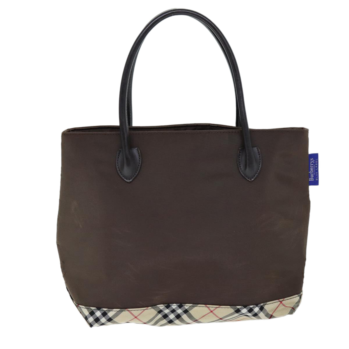 Burberrys Nova Check Blue Label Hand Bag Nylon Brown Beige Auth yb564