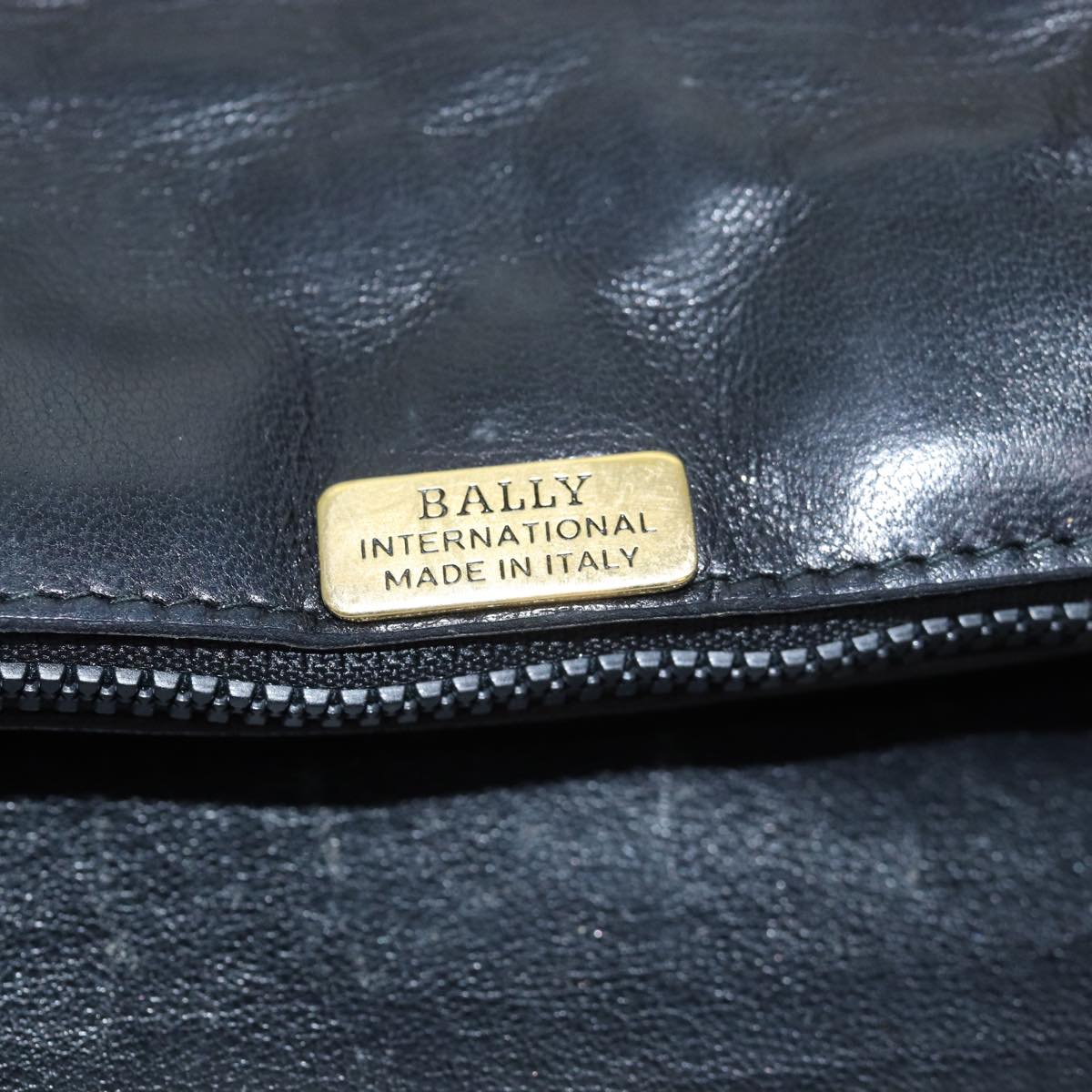 BALLY Chain Shoulder Bag Leather Black Auth yb565