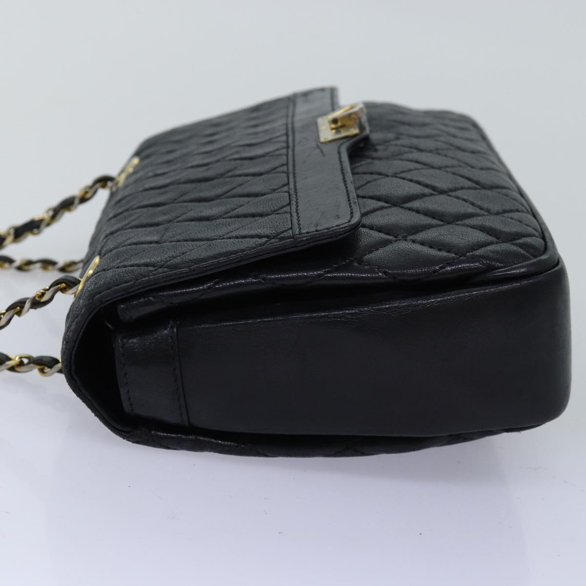 BALLY Chain Shoulder Bag Leather Black Auth yb565