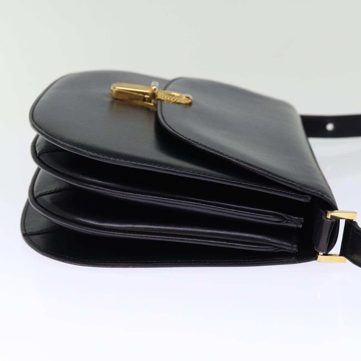 BALLY Shoulder Bag Leather Black Auth yb566