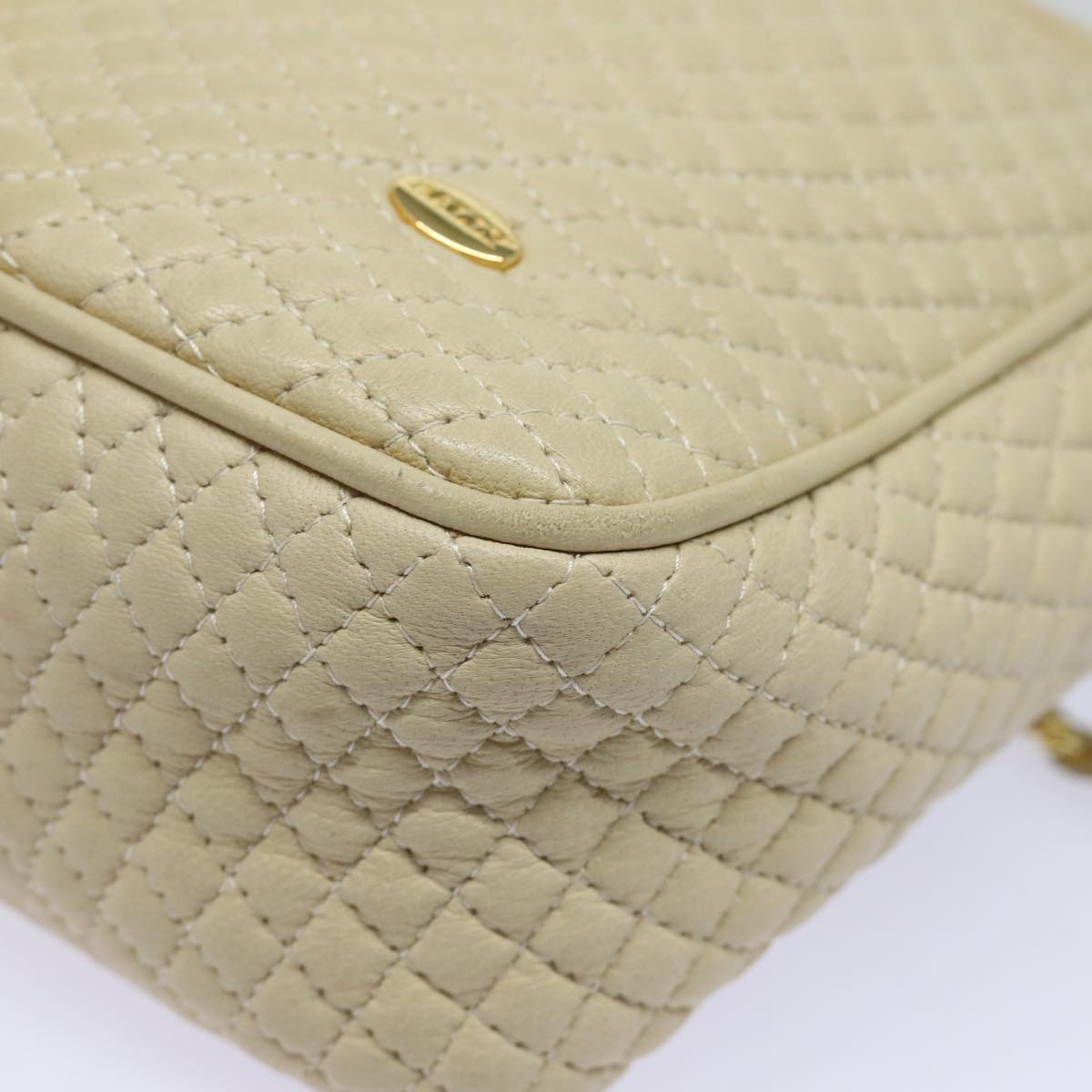 BALLY Chain Shoulder Bag Leather Beige Auth yb588