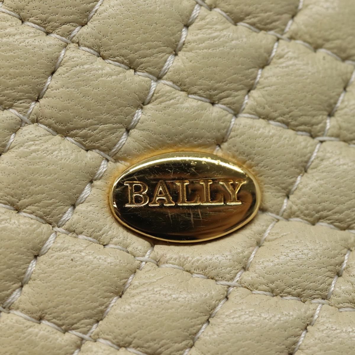 BALLY Chain Shoulder Bag Leather Beige Auth yb588