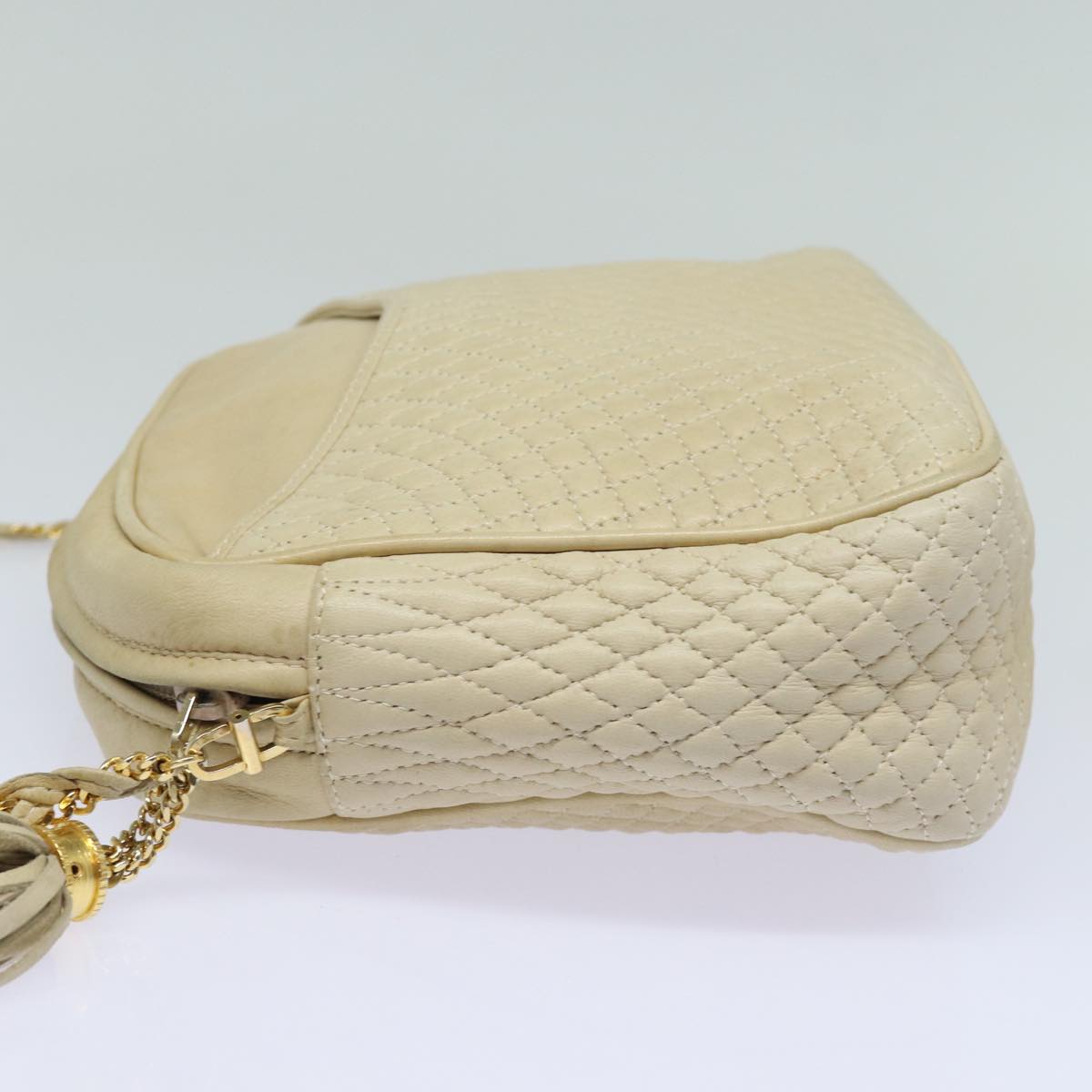 BALLY Chain Shoulder Bag Leather Beige Auth yb588