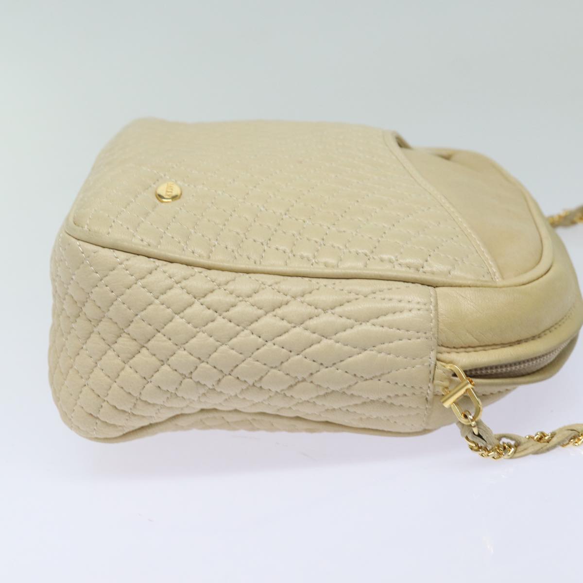 BALLY Chain Shoulder Bag Leather Beige Auth yb588