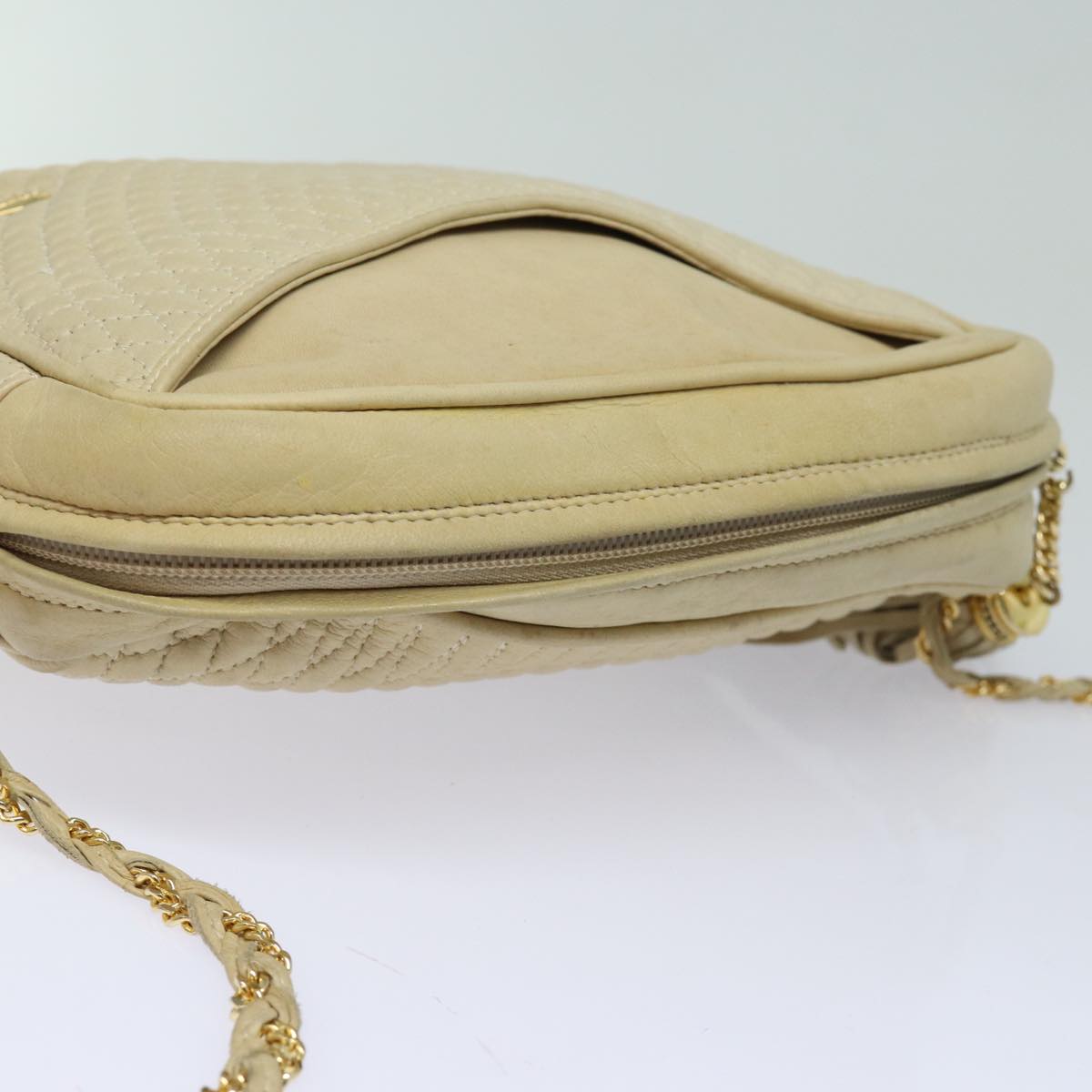 BALLY Chain Shoulder Bag Leather Beige Auth yb588