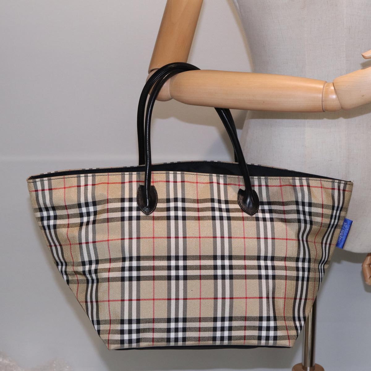 Burberrys Nova Check Blue Label Hand Bag Canvas Beige Auth yb595