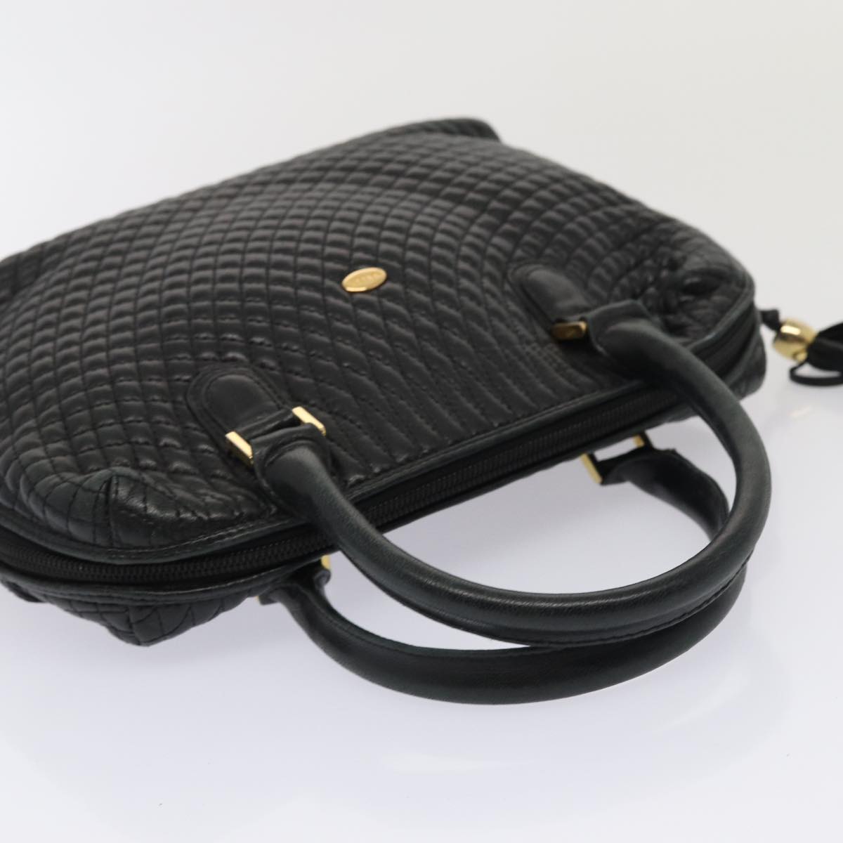 BALLY Quilted Chain Hand Bag Leather 3Set Black Auth yb604