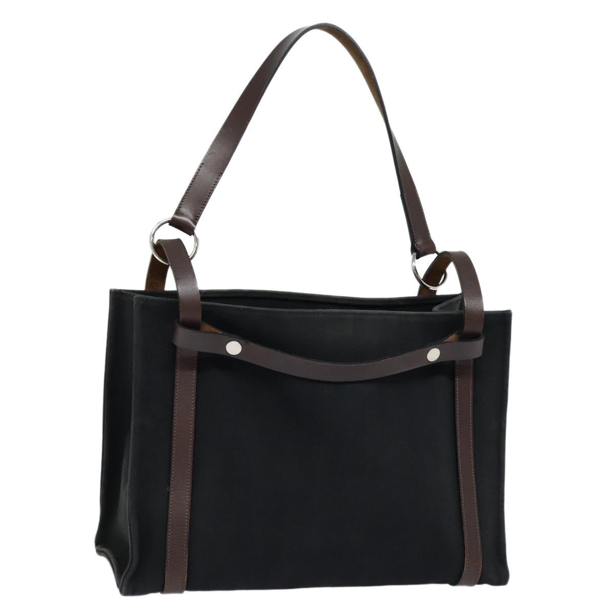 HERMES Cabaricol Tote Bag Canvas Leather Black Auth yb622