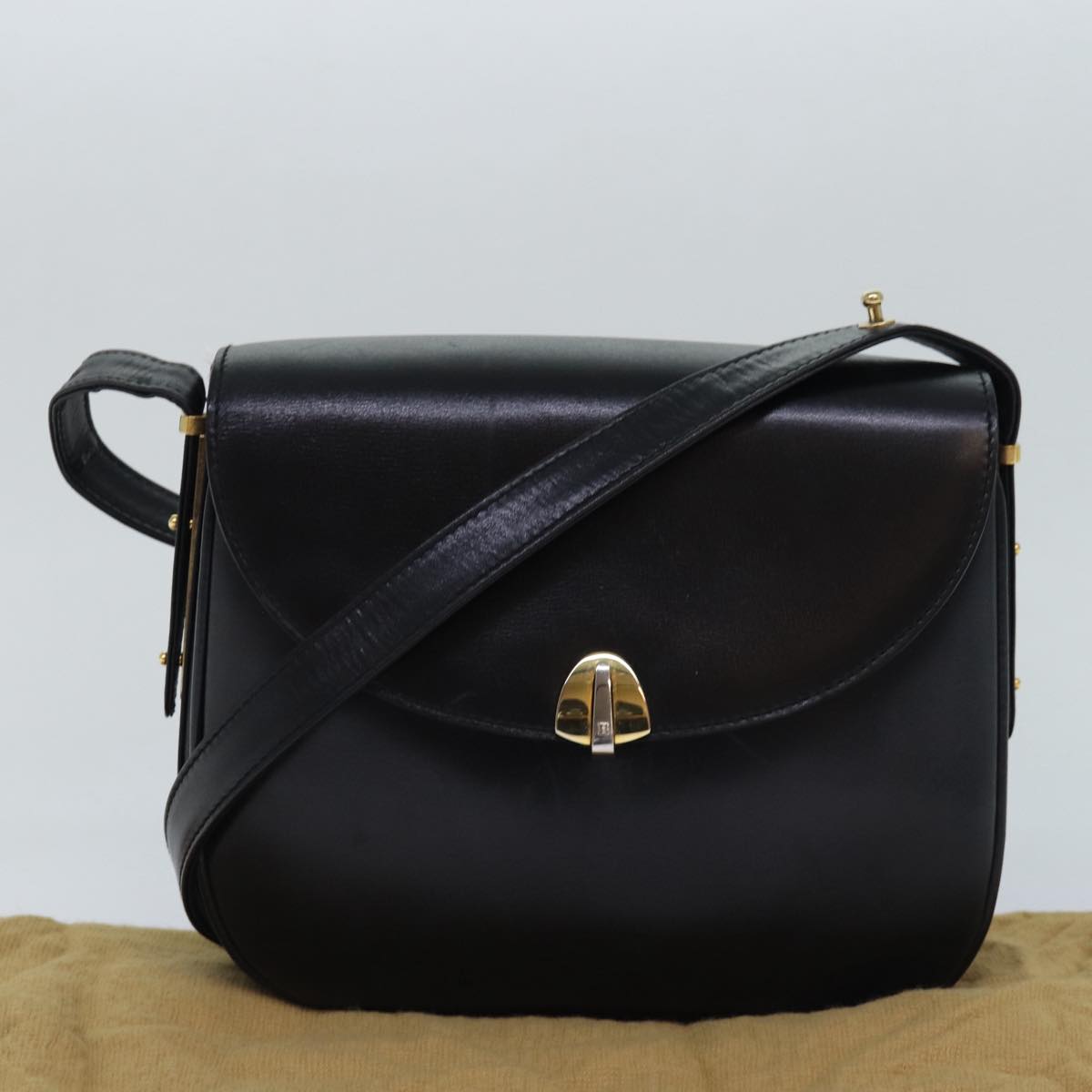 BALLY Shoulder Bag Leather Black Auth yb625