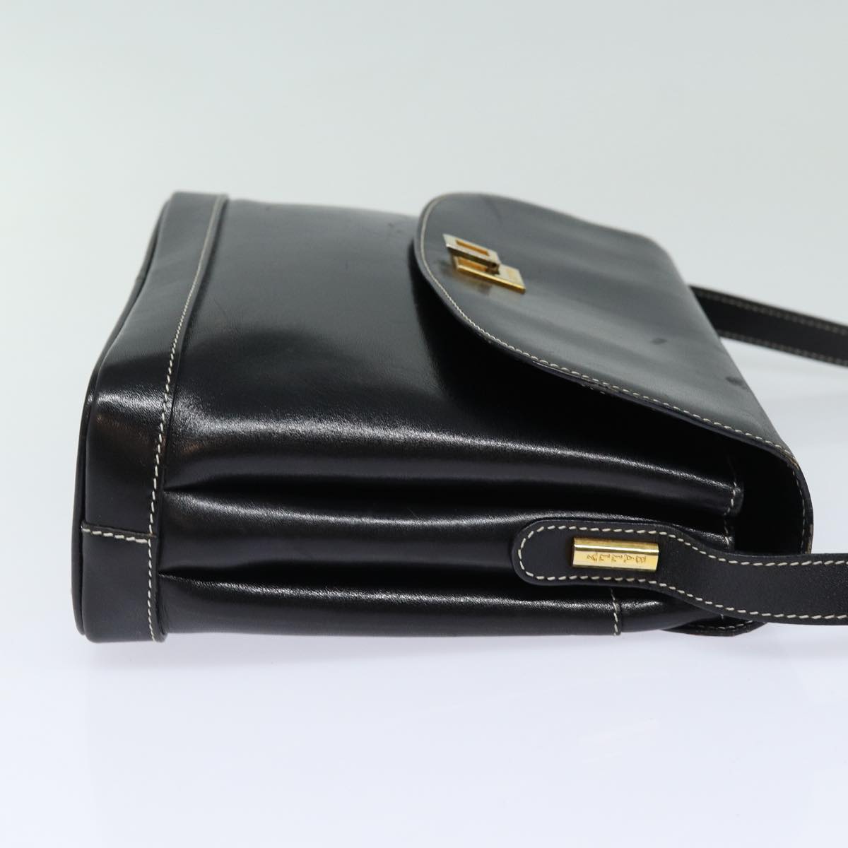 BALLY Shoulder Bag Leather Black Auth yb626